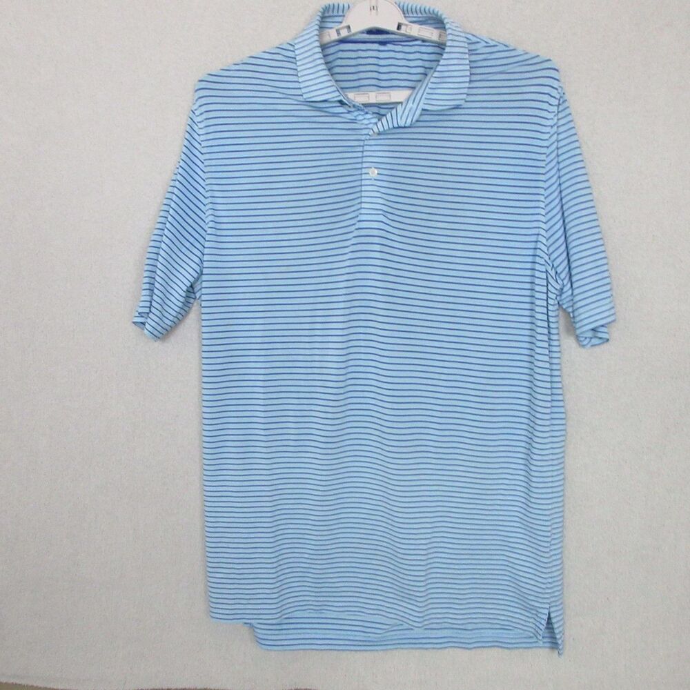 Stitch Polo Shirt Mens L Light Blue Stripe Short Sleeve Golf Performance Stretch